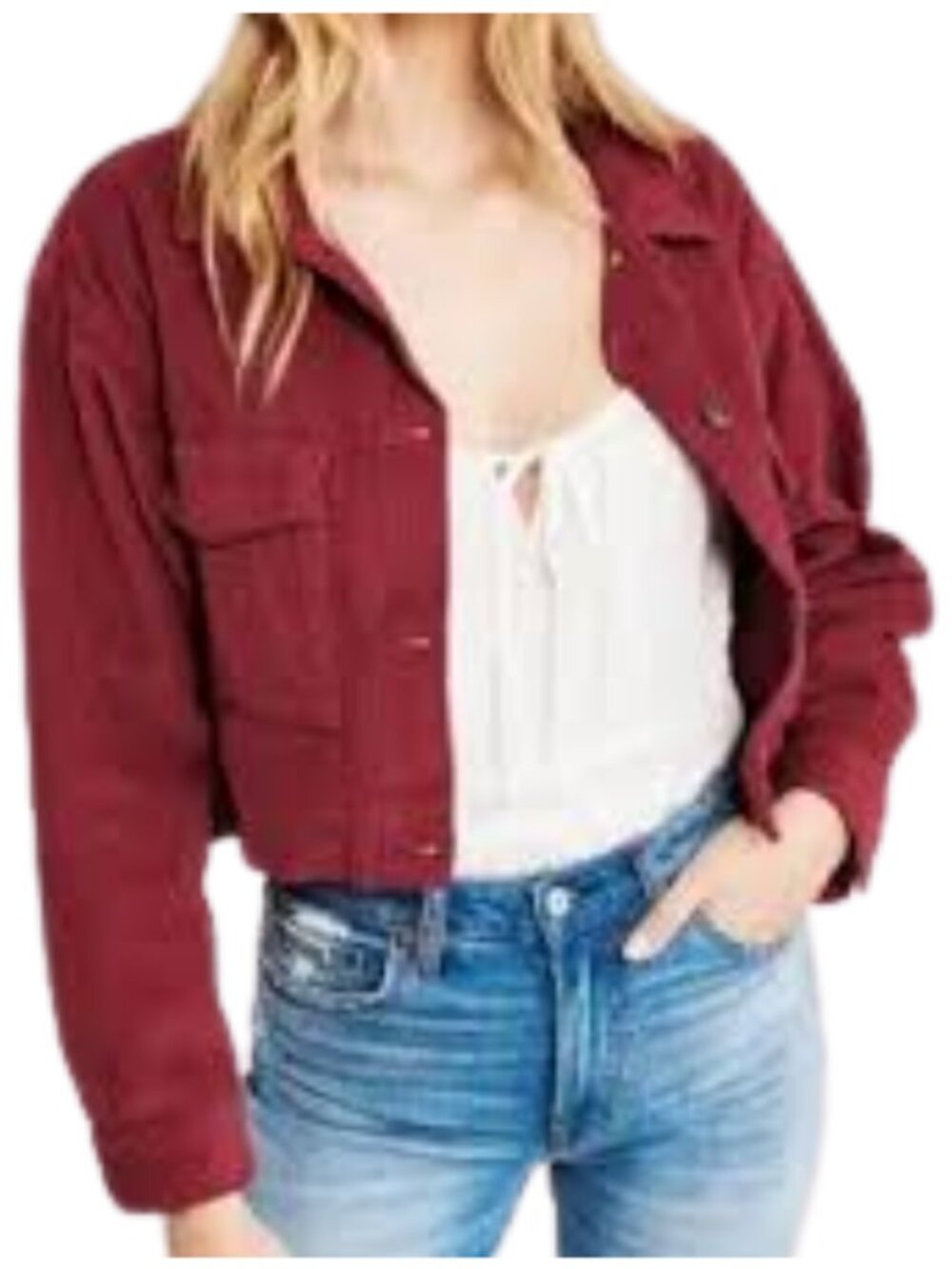 Abercrombie & Fitch Red Corduroy Cropped Jacket Shacket Size Small